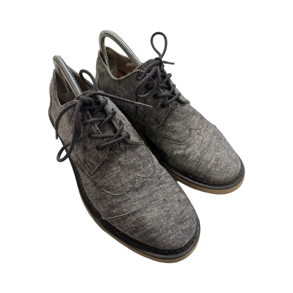 TOMS Men's Size 9 Navy Slub Chambray Lace Up Casual Oxford Shoes EUC - Picture 3 of 9